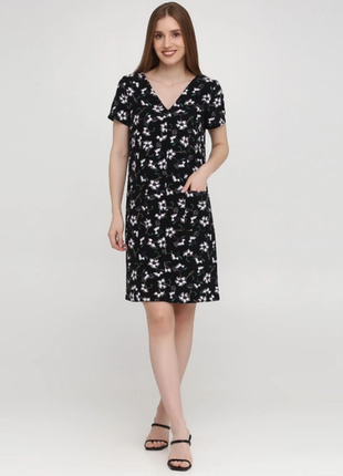 Повседневное платье с карманами в цветочный принт 14/48-50 размера1 фото