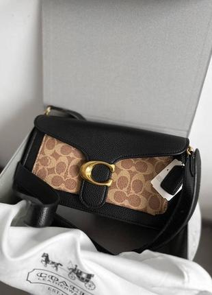 Женская сумка в стиле coach tabby shoulder bag 26 with signature tan black premium.1 фото