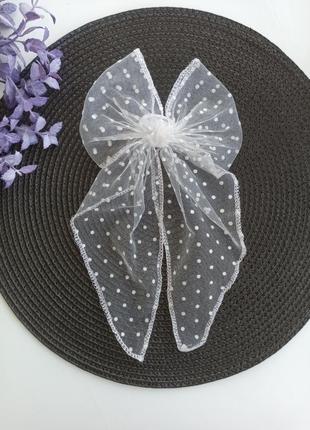 Белый бант для волос бантик