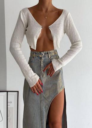 Женская трендовая джинсовая юбка с золотым напылением асимметричного кроя s l4 фото
