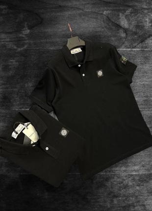 Мужская винтажная черная летняя футболка поло stone island