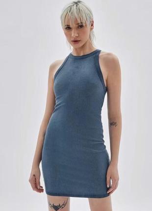 Стильная голубое платье в рубчик topshop1 фото