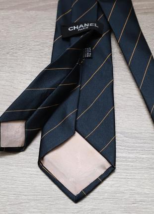 Chanel paris темно зелений смугастий 100% шовк краватка2 фото