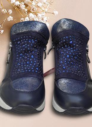 Детские ботинки, кеды хайтопы для девочки синие весна осень утепленные