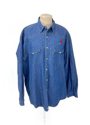 Рубашка джинсовая switcher, синяя, качественная, плотная, с кнопками