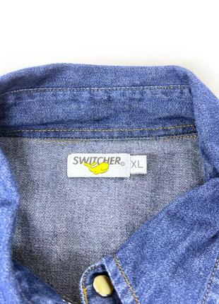 Рубашка джинсовая switcher, синяя, качественная, плотная, с кнопками7 фото