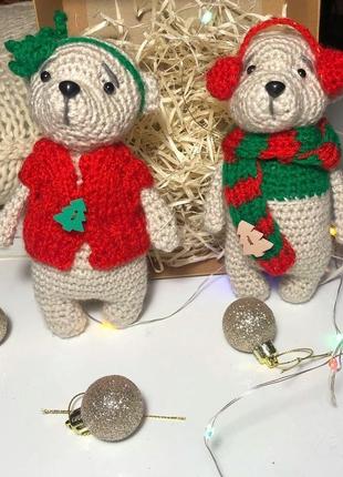 Подарок на новый год и николая ( набор мишек амигуруми ручной работы) вязанные  мишки, медведь4 фото
