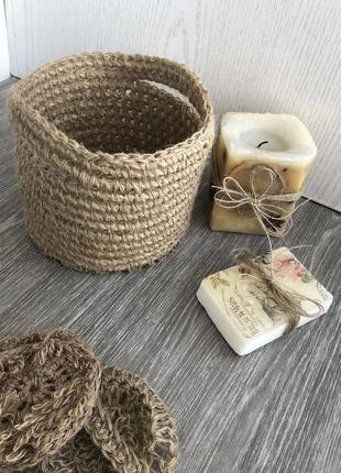 Корзинка с деревянным дном из джута , эко-корзина из джута