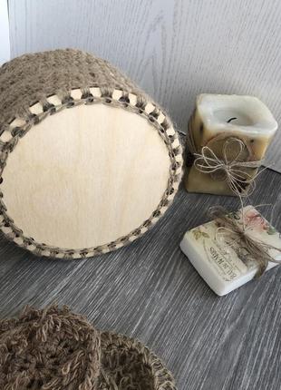 Корзинка с деревянным дном из джута , эко-корзина из джута