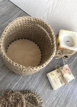 Корзинка с деревянным дном из джута , эко-корзина из джута