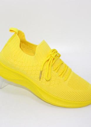 Жіночі жовті літні дихаючі кросівки-сіточка із трикотажу, весна-літо, легкий текстиль-сітка на літо
