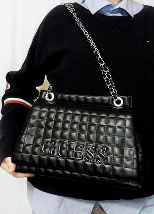 Якісна стильна чорна жіноча сумка guess сумка кросс-боді guess стьогана сумка на плече