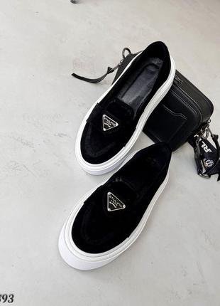 Женские лоферы, черный/белый, натуральная замша