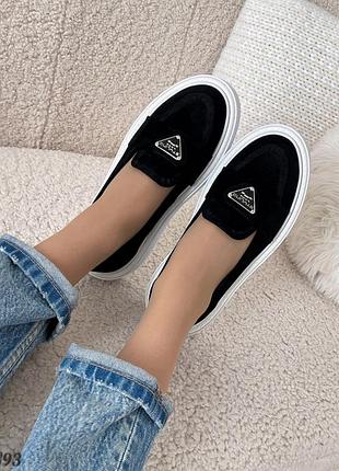 Женские лоферы, черный/белый, натуральная замша