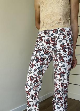 Легкие брюки zara m белые в цветы8 фото