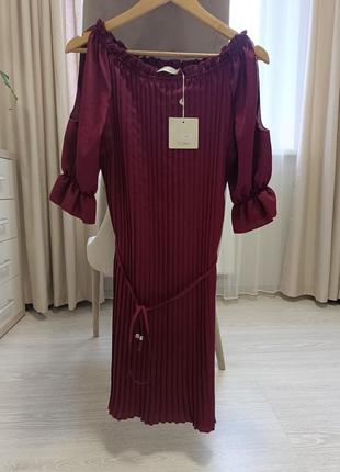 Платье плиссовое платье-плиссе-платье новое бордо бордовое италия литая2 фото