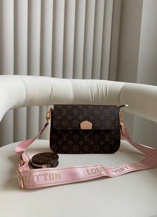 Сумка жіноча lv multi pochette brown pink рож ремінця)1 фото