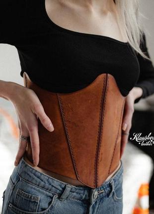 Шкіряний вінтажний корсет ручної роботи klausberg leather2 фото