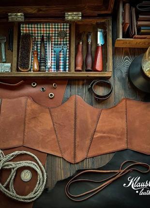 Шкіряний вінтажний корсет ручної роботи klausberg leather5 фото
