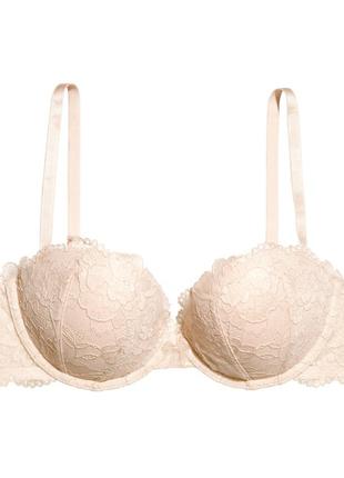 75в - 34в кружевной телесный бюстгальтер с тройным пуш-ап