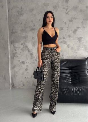 Женские трендовые джинсы джинсовые брюки в леопардовом стиле 36 s, 38 m, 40 l, 42 xl6 фото