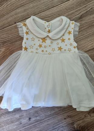 Нарядне боді-сукня zironka молочного кольору в зірочки з фатином1 фото