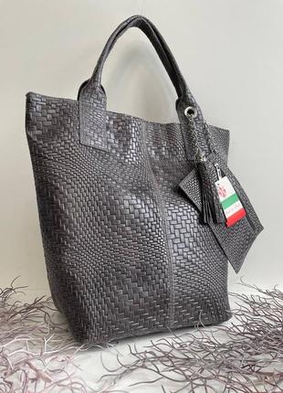 Сумка жіноча італійська шопер для покупок із гаманцем із натуральної шкіри borse in pelle 🇮🇹.5 фото