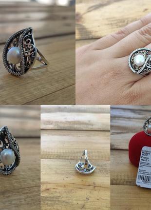 Кольцо речной жемчуг серебро 925