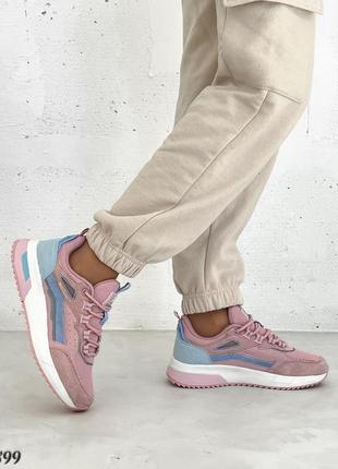 Трендовые женские кроссовки, розовый/голубой, натуральная замша/текстиль2 фото