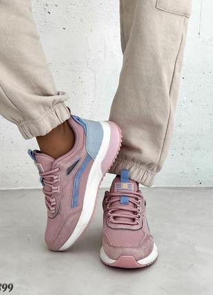 Трендовые женские кроссовки, розовый/голубой, натуральная замша/текстиль7 фото