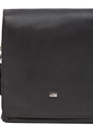 Кожаная мужская черная вместительная сумка на плечо desisan 000000013210000000335