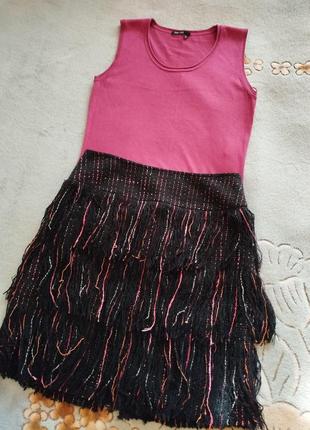 Короткая твидовая  rickie freeman teri jon юбка с ярусной бахромой2 фото