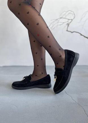 Туфли лоферы черные замш женские8 фото
