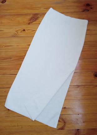 Длинная трикотажная юбка/ белая трикотажная юбка/ юбка с боковым разрезом