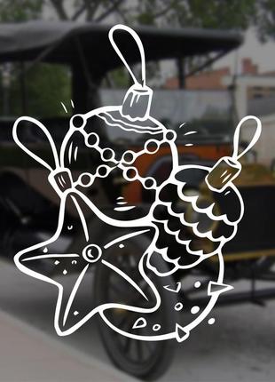 Наклейка на авто/мото на стекло/кузов "новый год...елочные игрушки" белый цвет