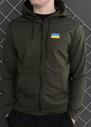 Мужская весенняя кофта на молнии худи зипер хаки в стиле флаг украины (двернитка) высокое качество
