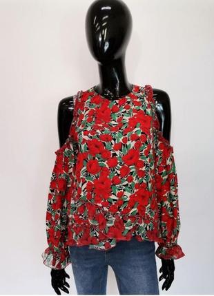 Красивая блуза с открытыми плечами zara цветы марокко этикетка