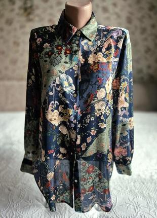 Женская шелковистая атласная рубашка в цветочный принт zara3 фото