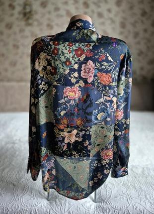 Женская шелковистая атласная рубашка в цветочный принт zara5 фото