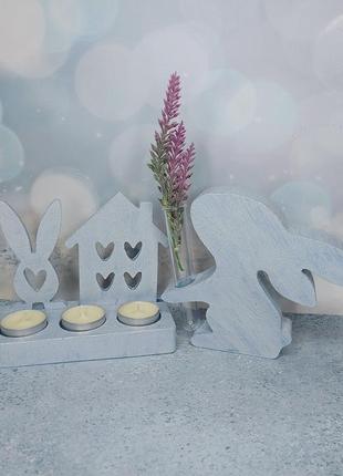 Пасхальный декор подсвечник декоративный кролик ручной работы из гипса4 фото