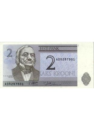 Бона естонія 2 крон, 1992 року, unc3 фото