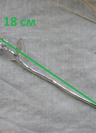 Шикарная заколка роза шпилька для волос с золотистой серебристой розой ветка розовое золото2 фото