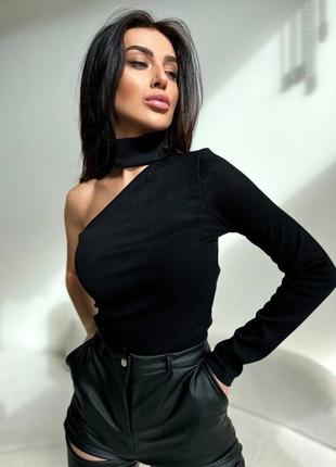 Кофта топ в рубчик, з довгим рукавом, з вирізом