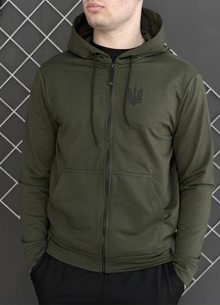Мужская весенняя кофта на молнии худи зипер хаки в стиле герб (двинотка) высокое качество