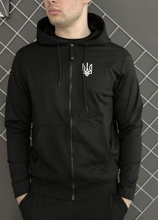 Мужская весенняя кофта на молнии худи зипер черная в стиле герб (двернитка) высокое качество