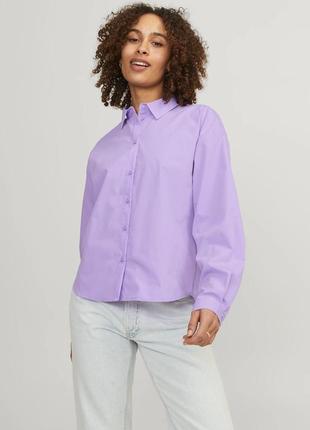 Коттоновая рубашка, сиреневая рубашка, фиолетовая рубашка, рубашка оверсайз от бренда jjxx2 фото