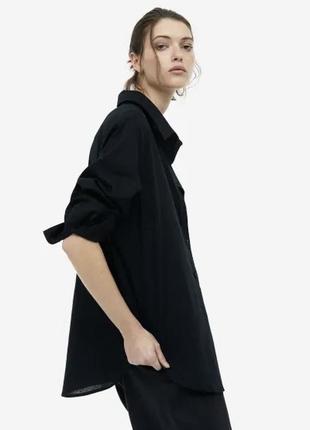Льняная рубашка, черная рубашка, черная рубашка от бренда h&amp;m6 фото
