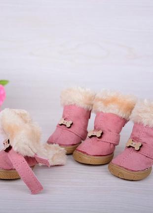 Зимові черевики для собак малих порід ruispet рожеві №2, 4x3,2см2 фото