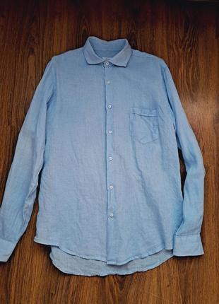 Голубая льняная рубашка studio b, италия, размер m-l3 фото