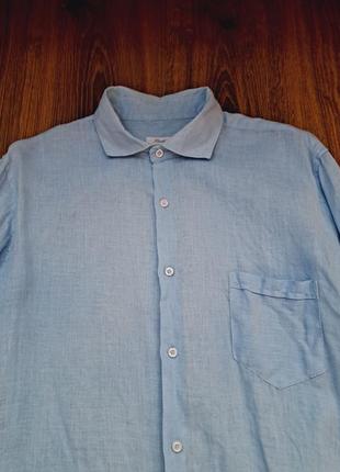 Голубая льняная рубашка studio b, италия, размер m-l6 фото